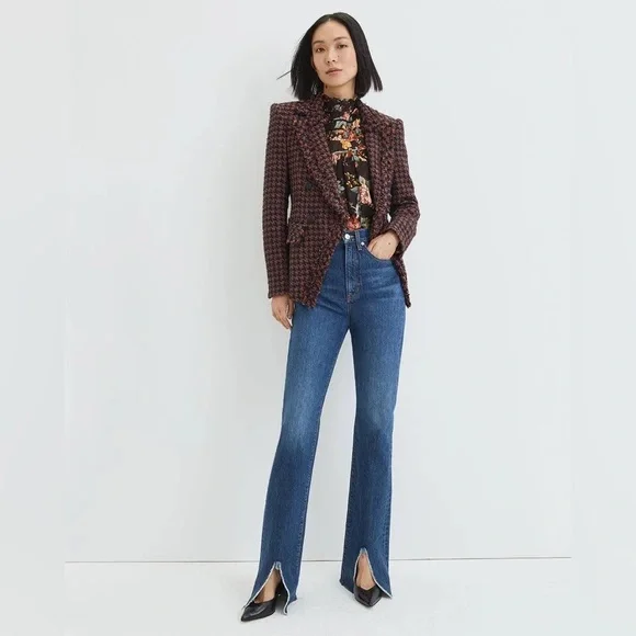 Veronica Beard Taja Dickey Jacket Size 4 Cognac Brown Tweed Houndstooth Blazer - Picture 16 of 16